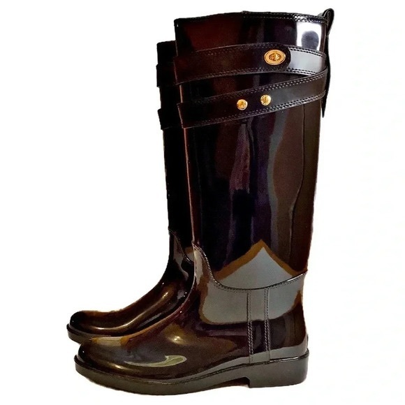 COACH Authentic Black Knee High Rainboots Size 10 - Picture 1 of 13
